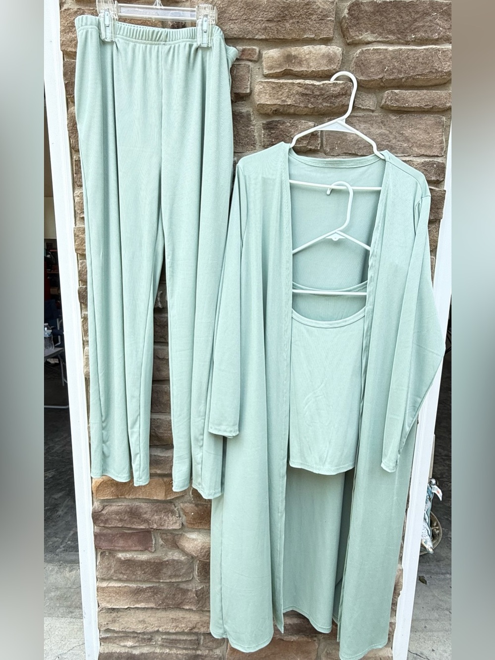 Soft Sage/Mint Green Ribbed 3-Piece Lounge Set – XL 💚